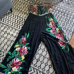 Tropical patterned strapless jumpsuit